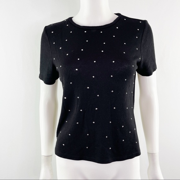 Zara Black Short Sleeve Studded T-Shirt Top Size M Studs Casual Knit - Picture 1 of 9